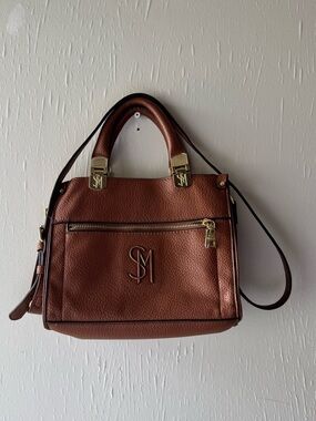 Steve Madden Cognac Brown Pebbled Leather Satchel with Gold Hardware